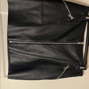 Express Black Leather Skirt with Zipper Accents